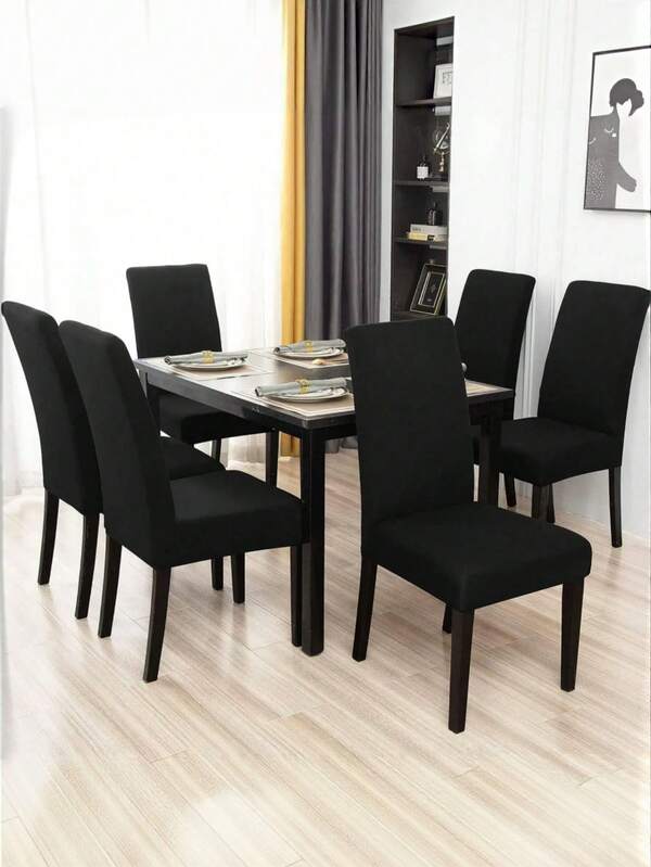 1/4/6pcs Solid Color Milk Silk Chair Covers, High Elastic Dust-Proof And Waterproof, Suitable For All Seasons, Living Room, Hotel, Restaurant, Kitchen, Home Decor